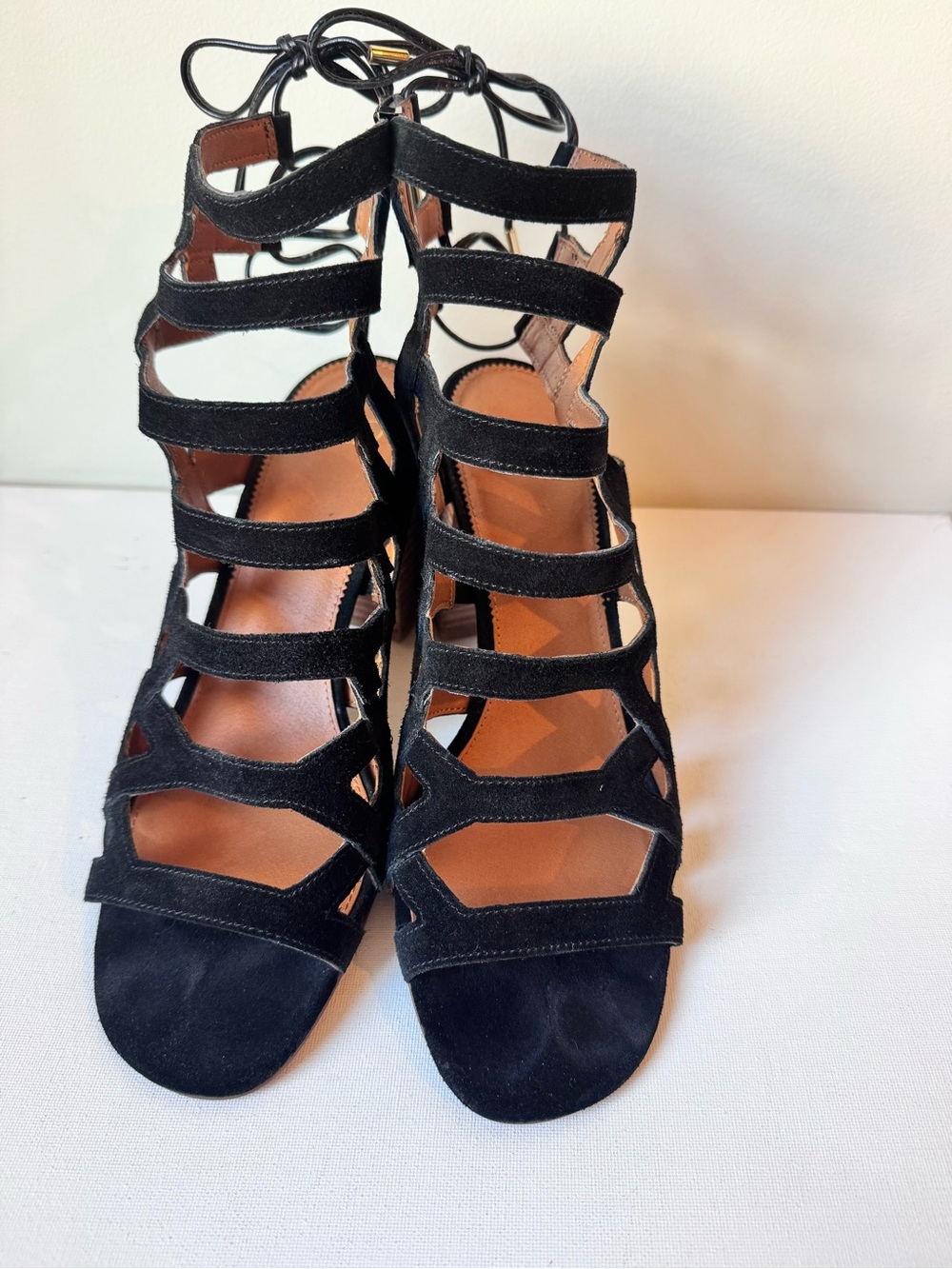 SARTO By Franco Sarto Black suede Strappy Lace-Up Gladiator chunky Heels